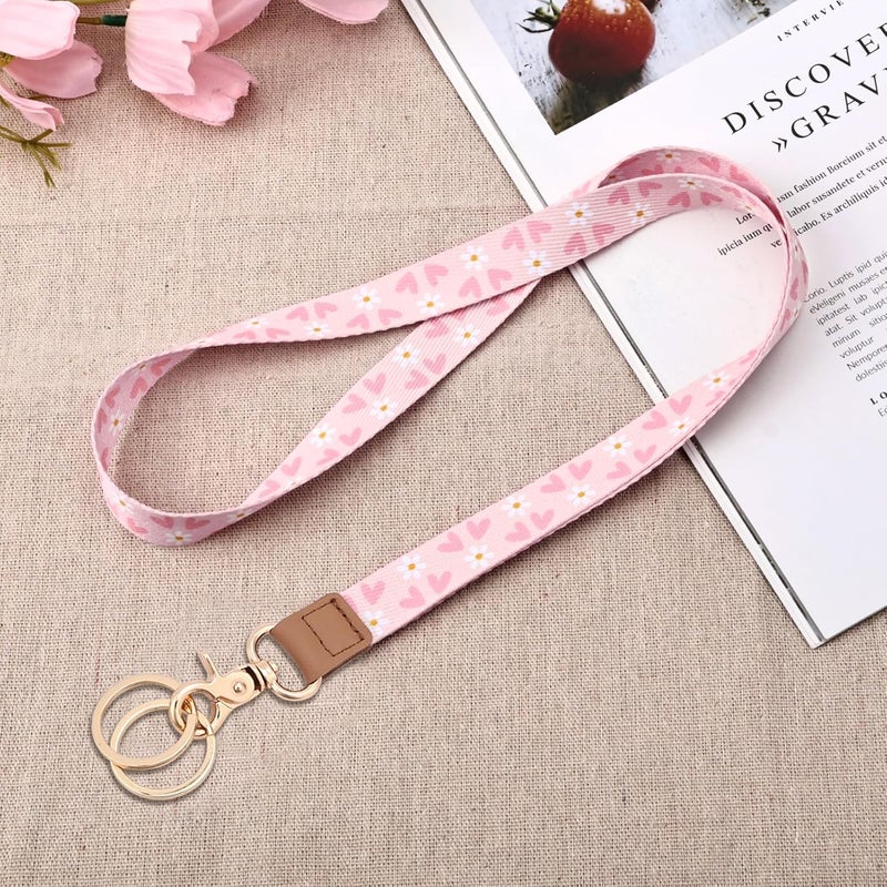 Knagsfa Lanyards for Keys, Neck Lanyards for ID Badges with Metal Hook, Cute Keychain Lanyard for Women, Pink Heart Flower - Image 4